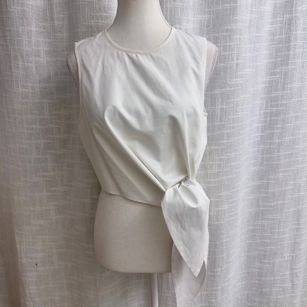 Tibi White Sleeveless Blouse with Tie Detail